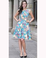 FLORAL A Line DRESS size 8 UK8 Wedding Cocktail Summer Party Vintage Retro style