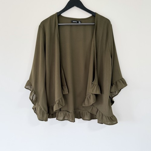 Boohoo ruffle kimono khaki - 10,