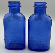 Pair of Vintage Phillips Milk of Magnesia Cobalt Blue Bottles USA 13cm Uncleaned