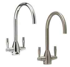 Modern Mono Kitchen Sink Mixer Tap Twin Lever Chrome Brushed Swivel Spout Faucet