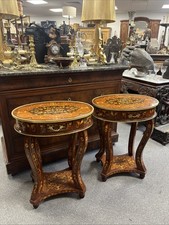 Pair of French Ormalu Louis XVI Bedside / Lamp Side Tables with Drawer & Inlay