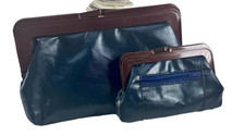  Vintage Blue Clutch Bag with Matching Purse Made in Italy Retro Evening Set