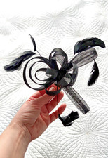 Black Mesh Bow With Fine Feathers Stylish Fascinator On a Comb