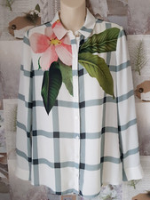 Ted Baker Tryna White Trellis Check Print Long Sleeve Blouse Sze 2 UK 10