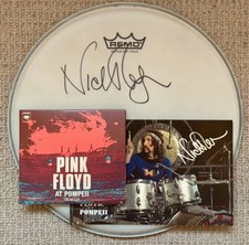 Nick Mason Signed 12” Drum Skin +Live at Pompeii CD & Signed Postcard Pink Floyd