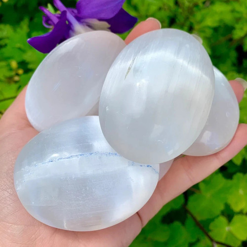 Selenite palm stone - stone, •