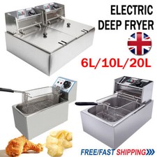 20L 5000W Commercial Electric Deep Fryer Fat Chip Twin Dual Tank Stainless Steel