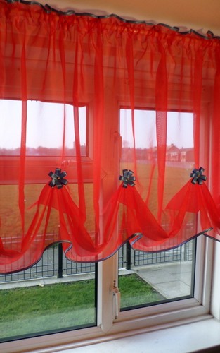 Red voile net curtain - voile, with