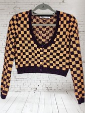 Zara Orange & Purple Check Crop Cardigan Size S 8-10