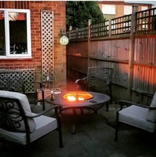 Cast Aluminium Fire Pit Table & Chairs – 4-Seater Outdoor Patio Set with Cushion