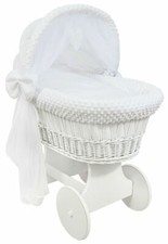 White wicker wheels crib baby - white, crib/baby