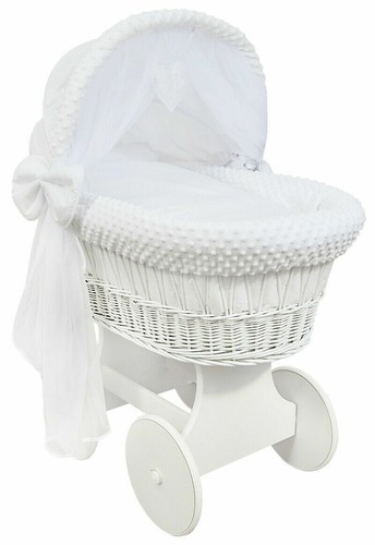 White wicker wheels crib - wheels, crib/baby