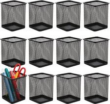 WUWEOT 12 Pack Metal Pen Pencil Holder Mesh Desk Organizer Square 9.5 x 8cm