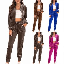 Womens 2PCS Hooded Jogger Set Tracksuit Velvet Zip UP Coat Top Pants Lounge Wear