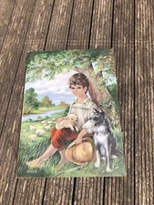 Audrey Dallas Simpson Boy Lamb Oil 22 X 30” Board Painting 60s Vintage Iconic