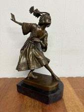 Art Deco Bronze Sculpture - Dancing Lady - Marble Base - Signed E Rossi