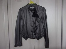 Exquisite Karen Millen Gunmetal Eyelet Ruffle Soft Leather Jacket UK10 mint cond