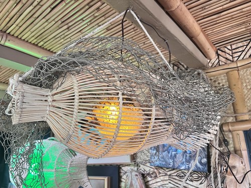 New rattan fish trap lamp - rattan, w/