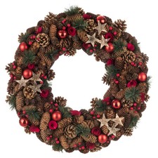 Natural Christmas Wreath Home Door Ring Cones Wooden Berries Decoration Memorial