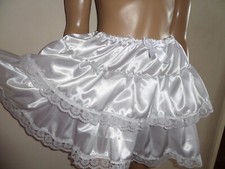 ADULT SISSY WHITE FRILLY TIERED TUTU SKIRT 30-45" WAIST 15" LONG WHITE LACE TRIM