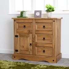 Sideboard 1 Door and 4 Drawer Pine. Stunning High-Quality Distressed Waxed Pine.