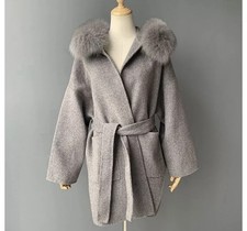 Wool Coat With Real Fox Fur Trim Hood