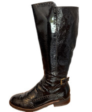 CLARKS 'Silpa' Black Patent Leather Knee Brogue Riding Boots UK5 / 38