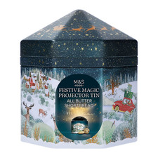M&S ALL BUTTER CHOC CHIP SHORTBREAD FESTIVE MAGIC LIGHT UP PROJECTION TIN (350G)