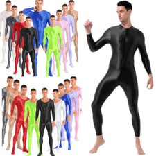 Mens Spandex Bodysuit Long Sleeve Jumpsuit Full Body Shapewear Unitard Leotard