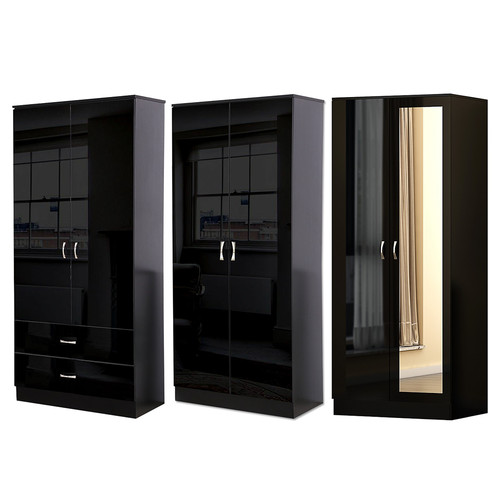 Black gloss door wardrobe - black, 2