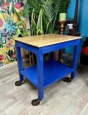 Vintage FYNE LADYE Mini Oak Trolley Side Table Plant Lamp Stand Chippy Farmhouse