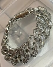 Cuban Link Bracelet Baguette Style 18MM - White Gold Plated 17cm - £129.99 RRP