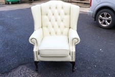 Real Leather High Back Chair In Cream Gold Studding RRP £599 Chesterfield