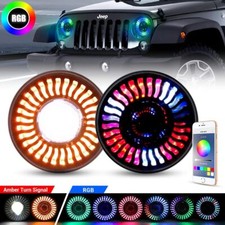APP Control Pair LED Headlight RGB Halo H/L Beam for Jeep Wrangler JK 2007-2018