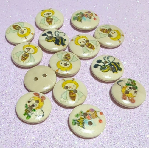 Bee wooden buttons kids - buttons,