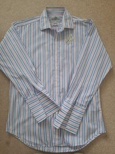 Harvie & Hudson Pink White Blue Striped Shirt 16.5 Slim Fit 33 Sleeve