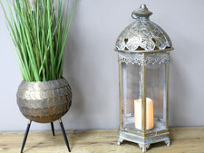Beautiful Antique Silver Metal Lantern Candle Holder Moroccan Style Decor