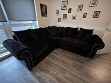 Olympia - 2c2 Corner Sofa | Scatter Back | Black Plush | Brand New 