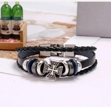 Men's Boys Wristband Armband Knights Templar Historic Bracelet Leather Bangle 
