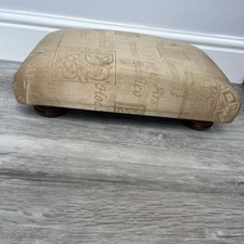 Old rectangle cream Footstool Foot Rest With Solid Wooden Legs & Studded Design