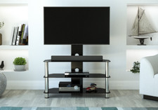Glass Corner TV Stand with Mount in Black & Silver - 90cm Wide - Up to 60" TVs