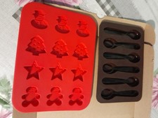 Silicone chocolate moulds, Christmas and spoons excellent condition 