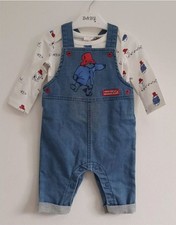 Baby Boys Paddington Bear Denim Dungaree & Bodysuit 2pc Character Set 0-3 Months