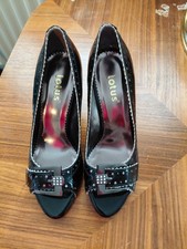 Lotus New Black Patent Studded Peeptoe Shoes Size 3 Formalwear Party Wear