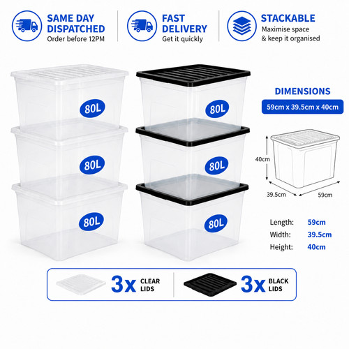 3x80l clear plastic - 3x80l, storage
