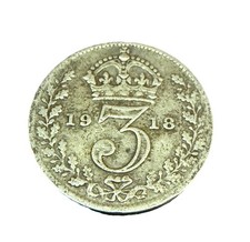 SILVER THREEPENCE GEORGE V COIN FROM YEAR 1918