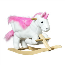 HOMCOM Kids Wooden Ride On Unicorn Rocking Horse Plush Toy Soft Seat Pink