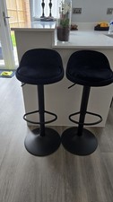 2 x 360 ° Swivel Bar Stools Black Fabric  with  Gas Lift &  Matt Black Base