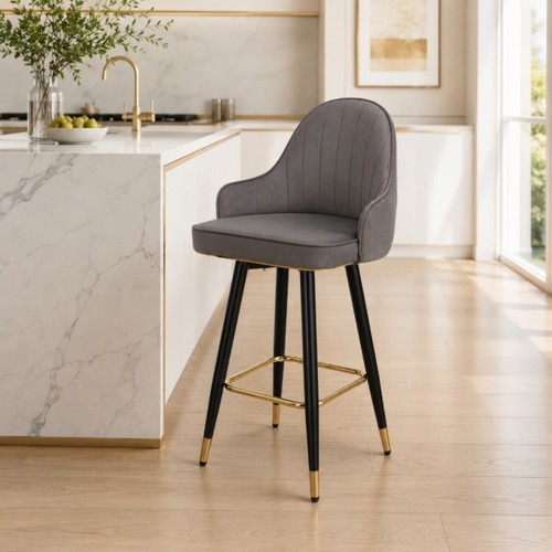 Gray swivel bar stool fabric - bar,