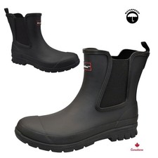 Womens Black Waterproof Wellington Ankle Boots Ladies Pull On Chelsea Wellies